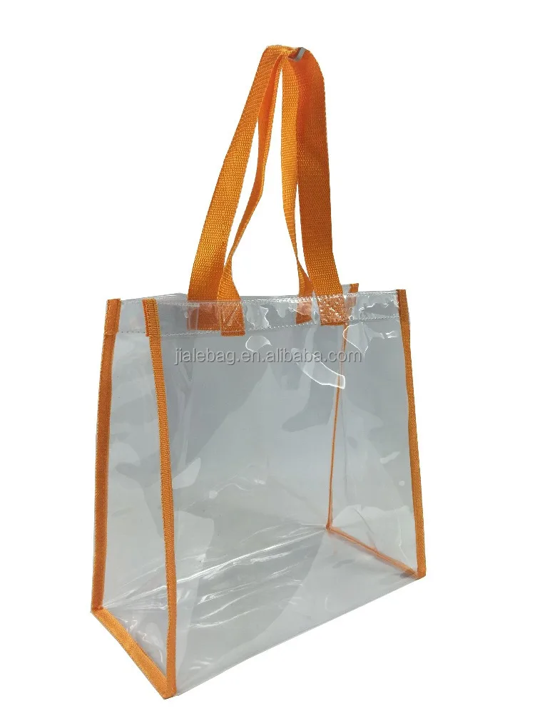 New design clear pvc shopping bag with long handle