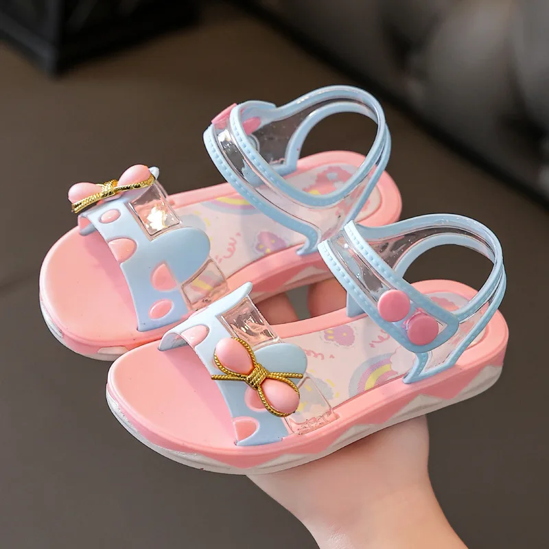 Girls Sandals 2023 New Summer Princess Fashion Student Non Slip Soft Bottom Little Girl School Kids Beach Shoes