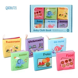 Wholesale baby cloth books 6pcs early education infant cartoon teething  fabric book kids can bite washable cognition book toys