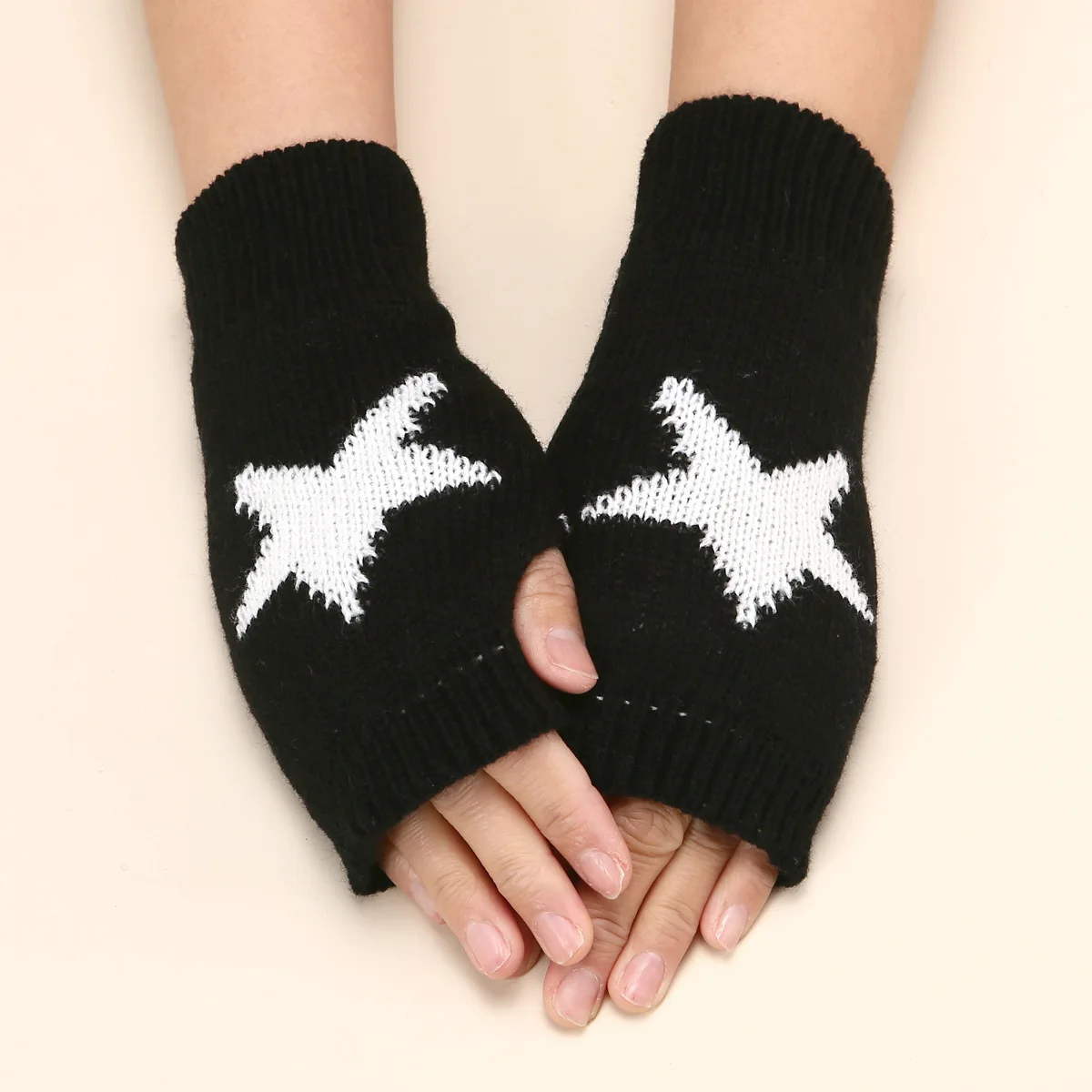 Knitted Adult Outdoor Winter Jacquard  Mittens Winter Gloves  Heart Fingerless Knit Crochet Arm Warmers  Heart Jacquard Gloves