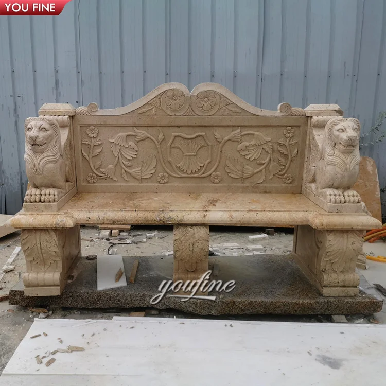 Резная вручную садовая мраморная скамейка с подголовником из натурального