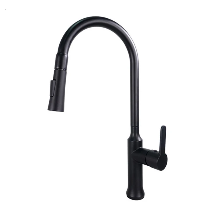 Factory Price Amazon Hot Sale Mixers And Taps Pull Down Removable Black Brass Kitchen Faucet