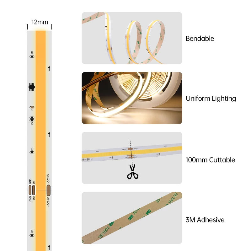 Flexible Chasing Light Cob Reel 420Chips/M 16.4Ft Ip20 Remote Control Dc24V 13W Sequence White Led Cob Light Strip