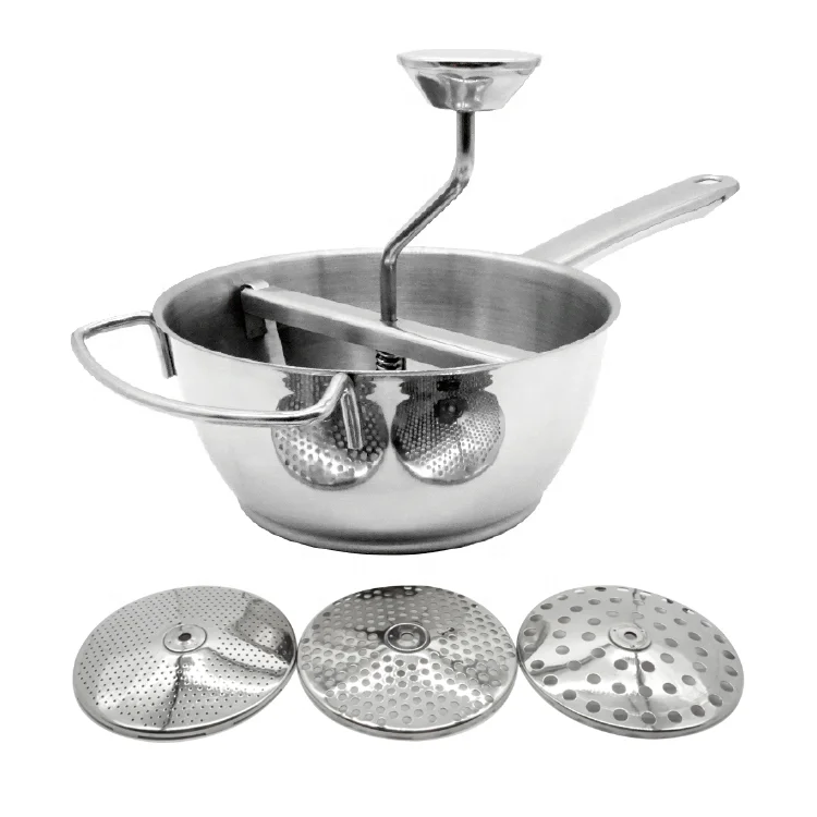 Handheld Mirror Stainless Steel 304 Food Mill For Tomatoes With Interchangeable Discs