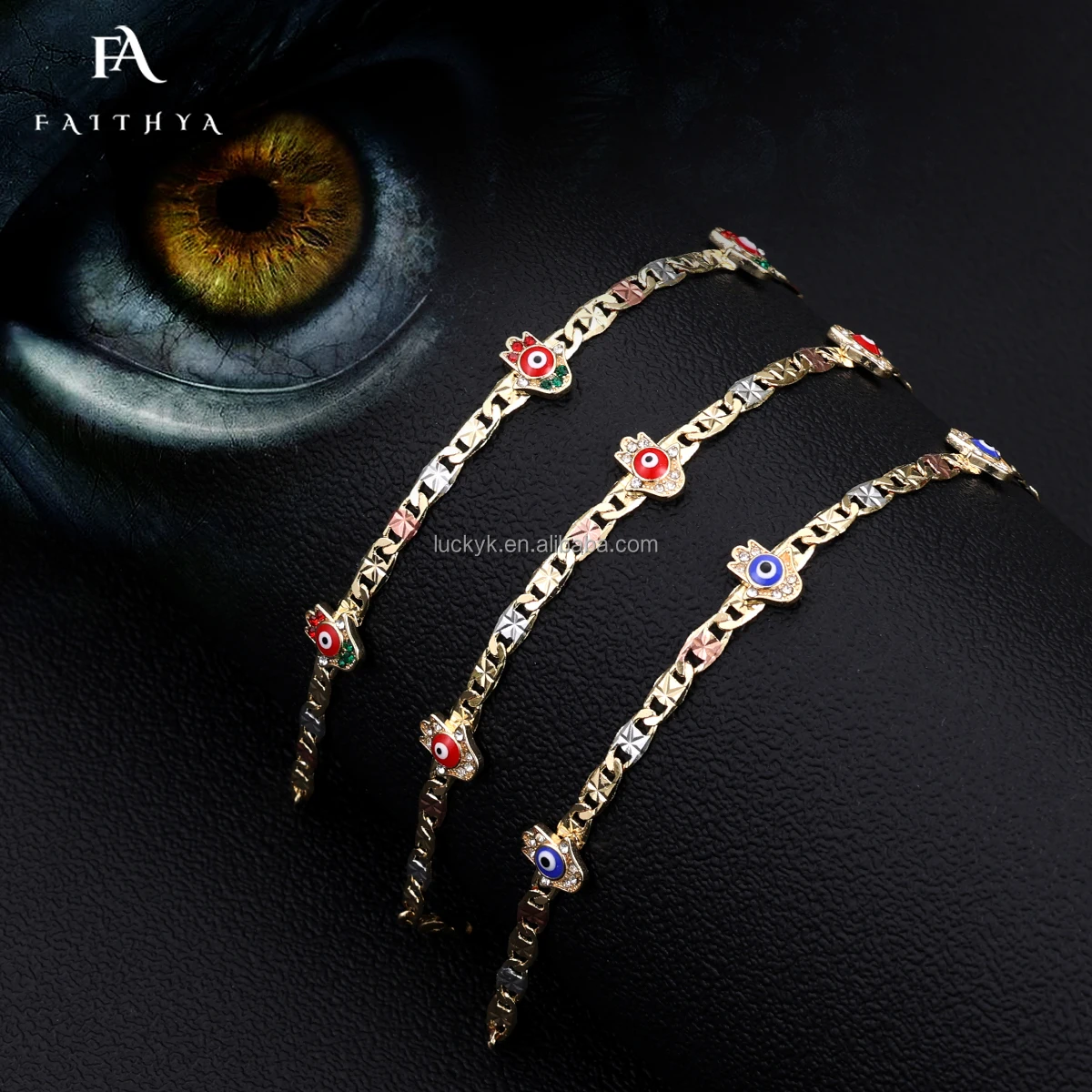 FB0054 превосходные материалы для изготовления ювелирных изделий браслет с голубым Цирконом для сглаза Хамса браслет с голубым сглаза 18 карат золота