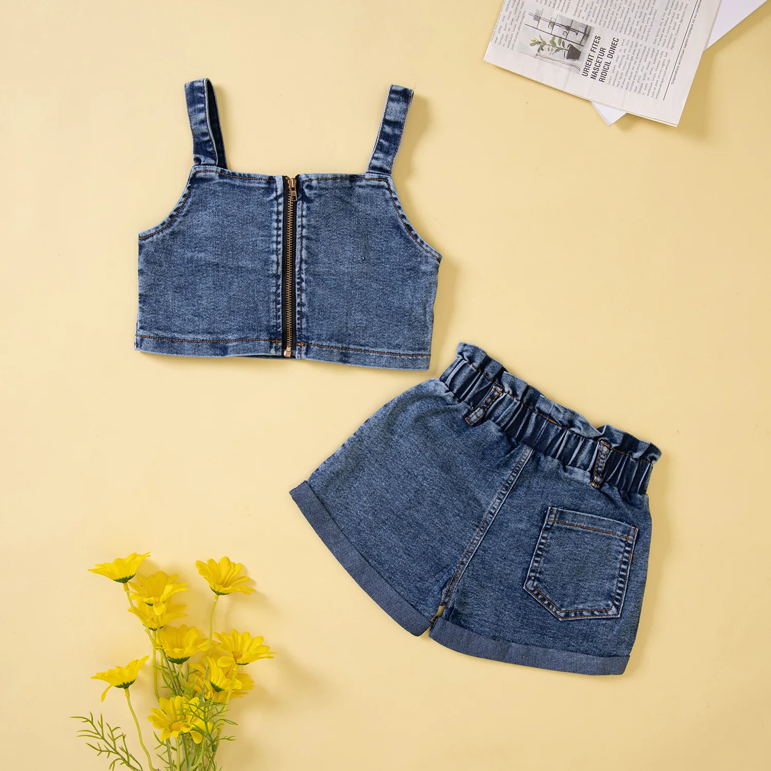 kid hip pop jeans skirt set Korean fashion two piece of taddle shorts suit soft Breathable Girls set kids solid dress