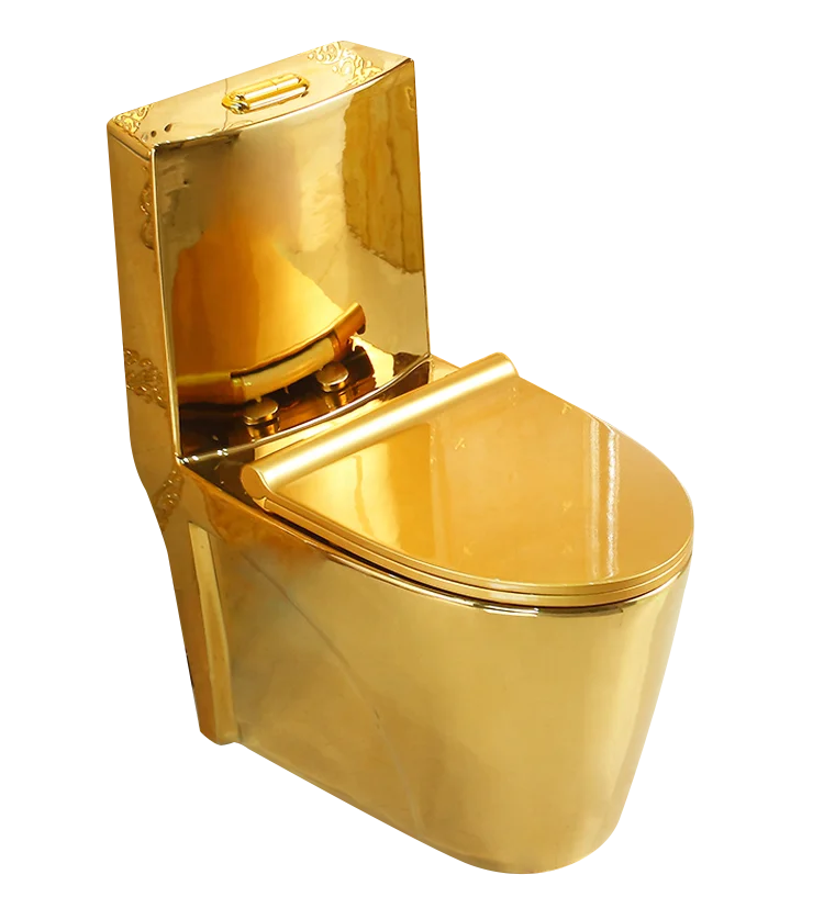 High Quality Golden Plated Sanitary Wares Top Flush Toilet Wc Strap One Piece Ceramic Gold Color Toilet