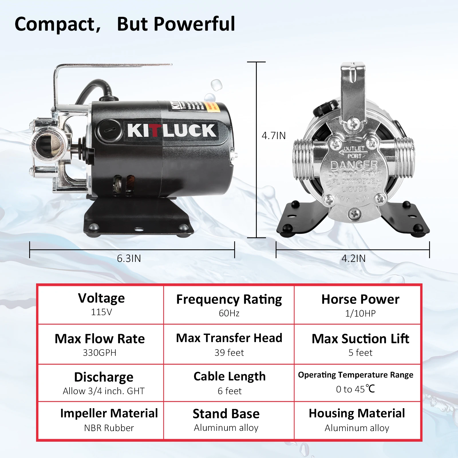 115V 1/10HP Black Household Iiquid Transfer Pump 330GPH 39FT Water Transfer Pump