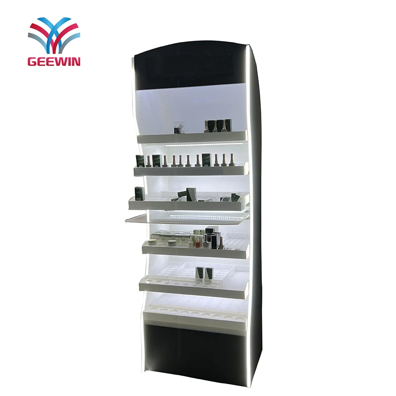 Wall mounted display cabinets cosmetic display shelf floor metal stand with led light