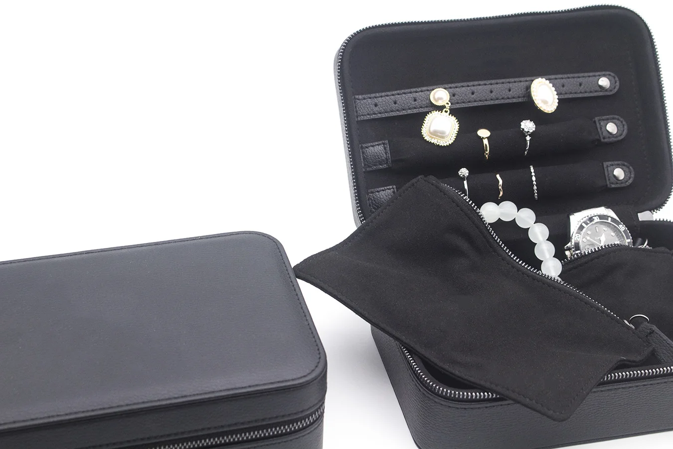 Custom Black PU Leather Travel Jewelry Accessories Storage Case Portable Jewellery Box Organizer
