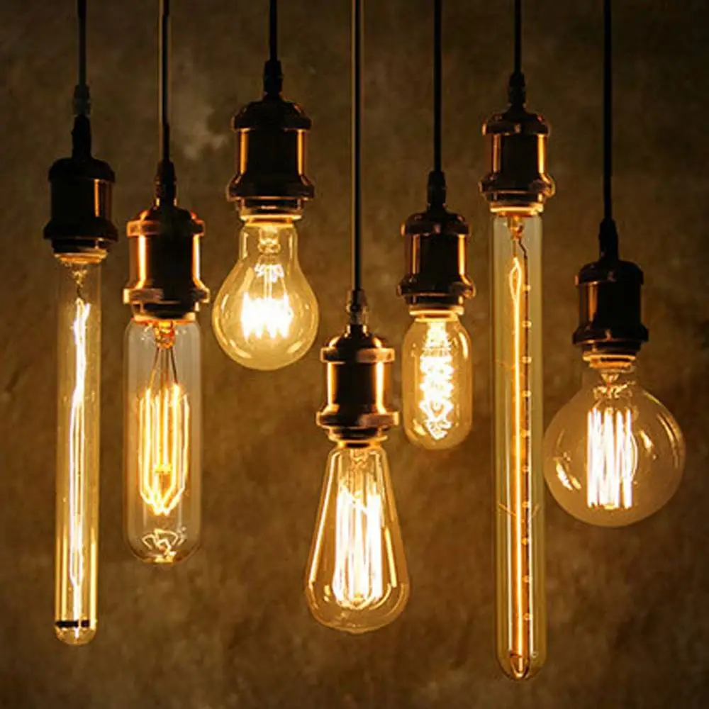 Custom Factory Price Decorative Vintage 1800k 2200k E27 E26 T30 T9 T10 25w 40w 60w Lamp Amber Glass Edison Light Bulb