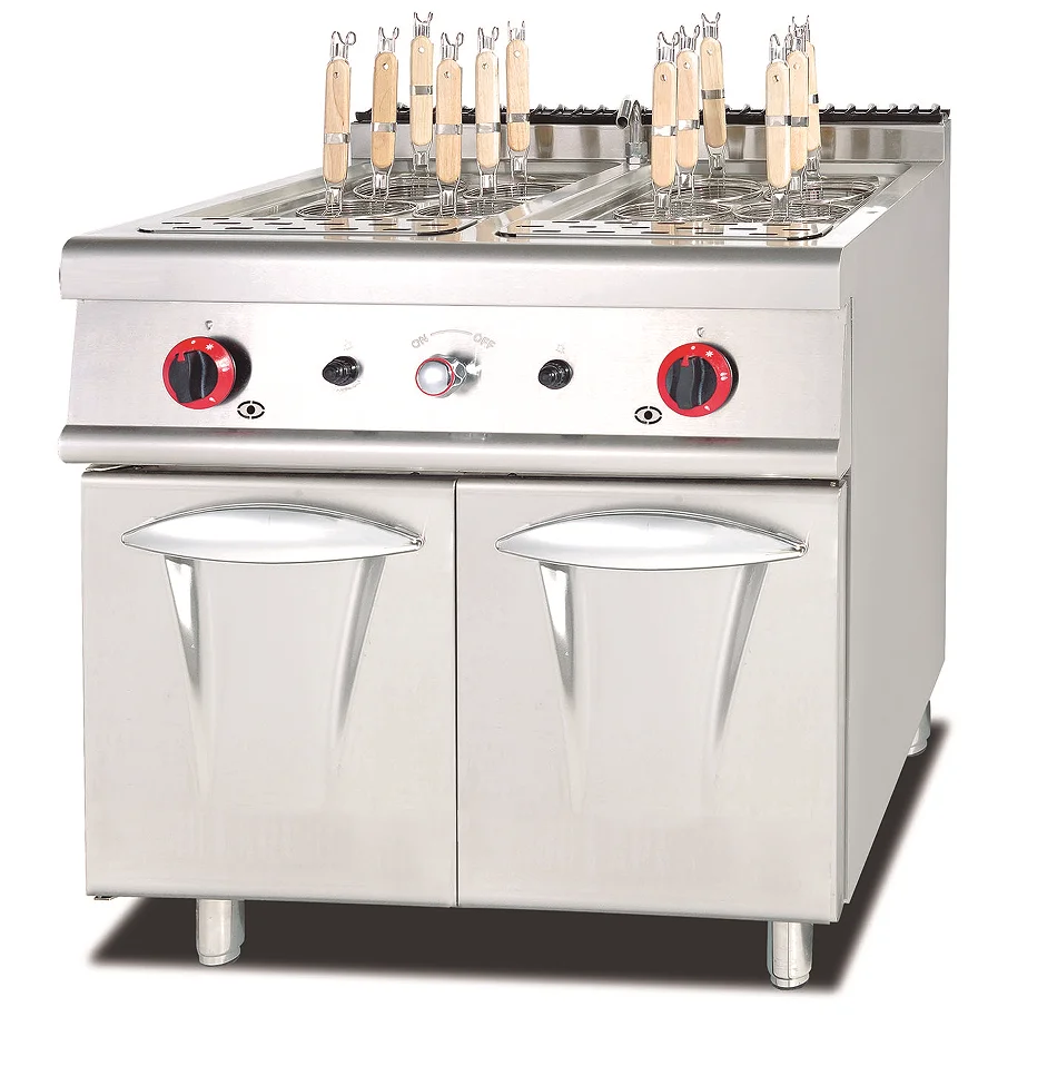 Competitive stainless steel commercial gas pasta cooker with cabinet and 12 round baskets Gas Noddle stove