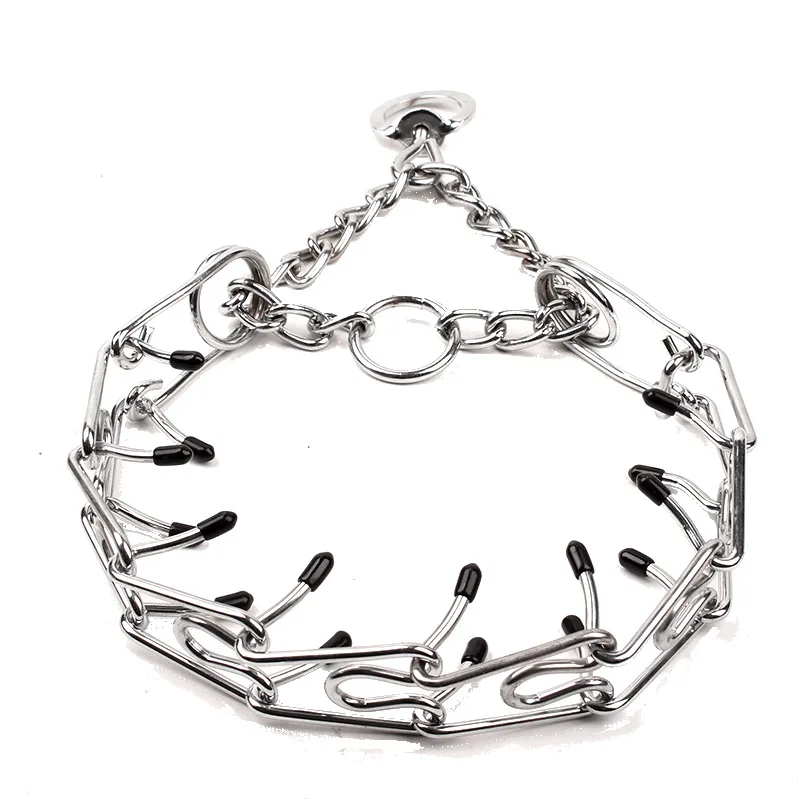 Metal Dog Training Prong Collar Removable Black Pet Link Chain Adjustable Stainless Steel Spike Necklace with Comfort Rubber Tip