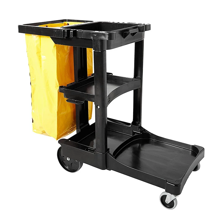  Multifunction Hotel Housekeeping Cleaning Trolley Cart With Zippered Yellow Vinyl
