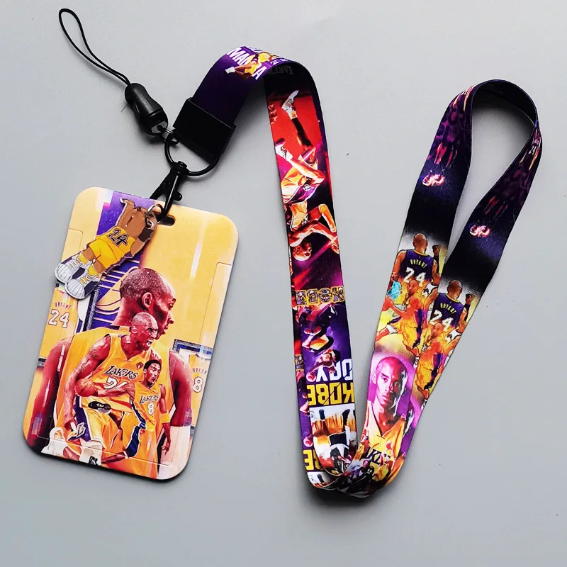 Hot Sale Fashion Basketball Kobe Number 24 Lakers Card Holder Campus Student ID Name Badge Card Case Cover Gift Neck Lanyards