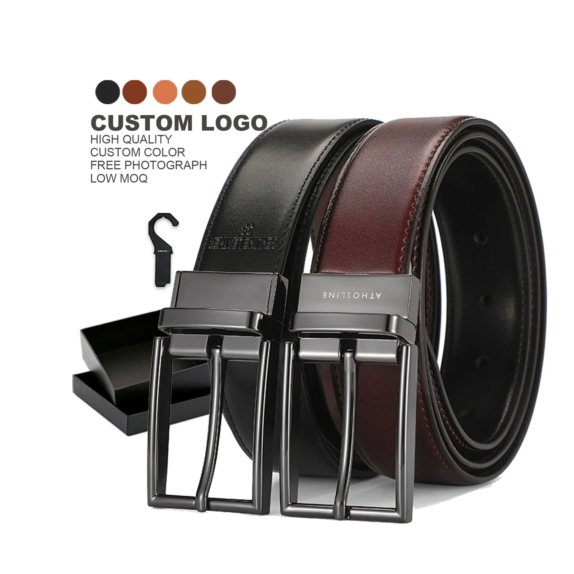 High Quality Custom Reversible Belt Cow Hide Genuine Leather with Zinc Alloy Buckle for Men 1.3-Inch Width 35mm