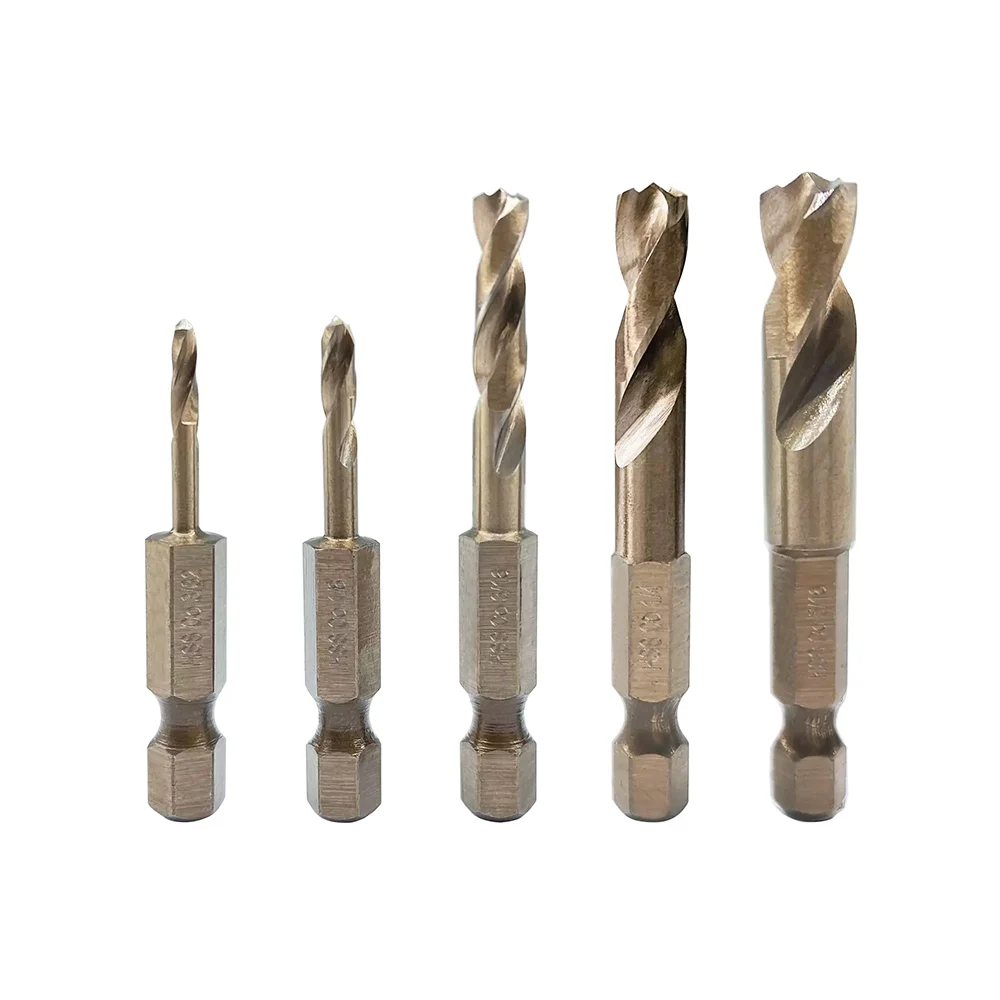 5PCS M35 Cobalt Short Turbomax Point HSS Stubby Drill Bit Set for Metal Drilling