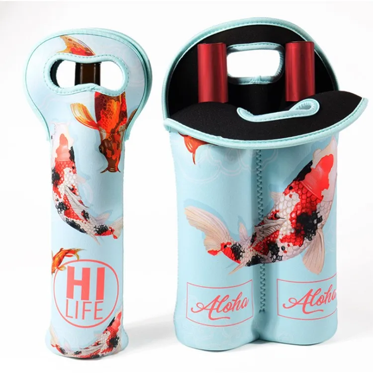 Customized Waterproof 750ml Wine Cooler Sleeve Bottle Bag Neoprene Double Wine Bag Sleeves For Promotion Gifts
