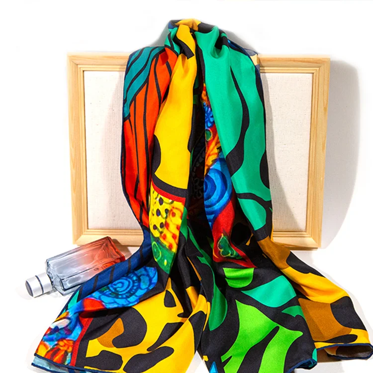 
100% Silk Hijab Scarfs For Women Stylish Custom Scarf Digital Women Silk Scarves Custom Printed Silk Women Muslim Hijab 