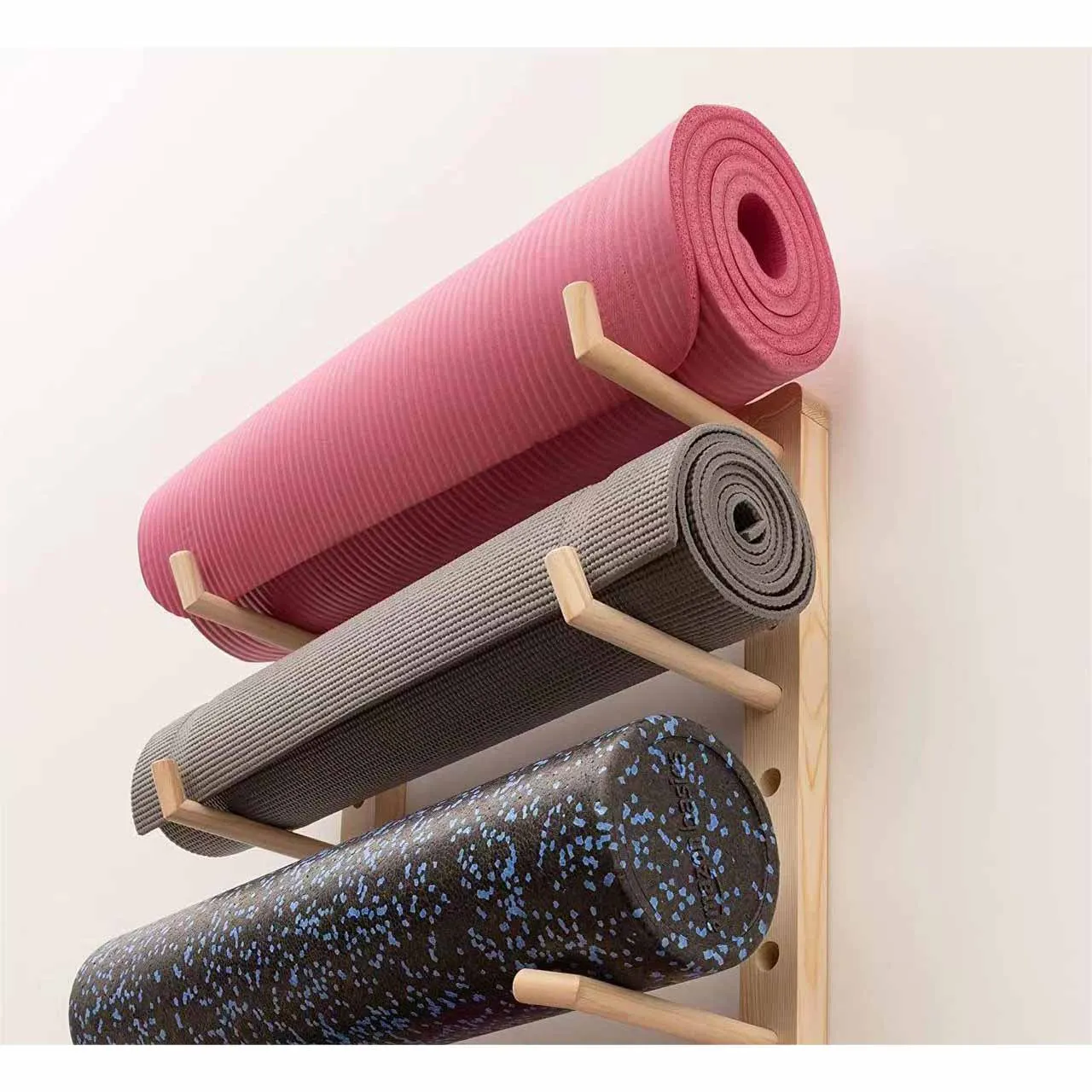 Fully Customizable Yoga Mat Wall Holder Wood Yoga Mat Storage Rack with Shoe Hanger