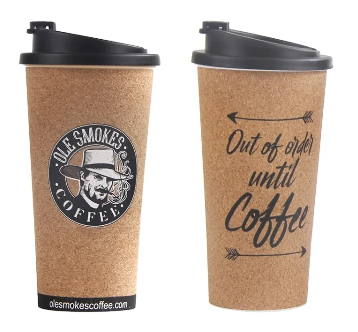 350ML pp double layer cork reusable biodegradable portable coffee cup