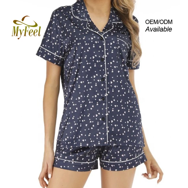 
Прямая продажа с фабрики, женская одежда, домашняя одежда, повседневная женская атласная пижама с коротким рукавом, пижама с рисунком сердца 