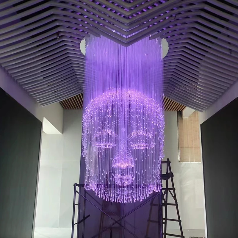 Chinese Buddha Head Crystal Chandelier Hotel Lobby Creative Exhibition Hall Temple Buddha Will Plastic Art Decorative Lamps