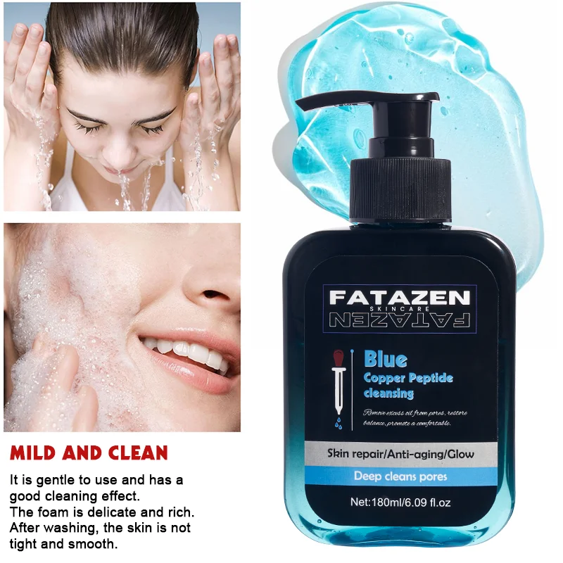 OEM Luxury Foaming Smoothing Anti Acne Deep Cleansing Face Wash Wholesale Blue Copper Peptide Cleansing Gel Facial Cleanser