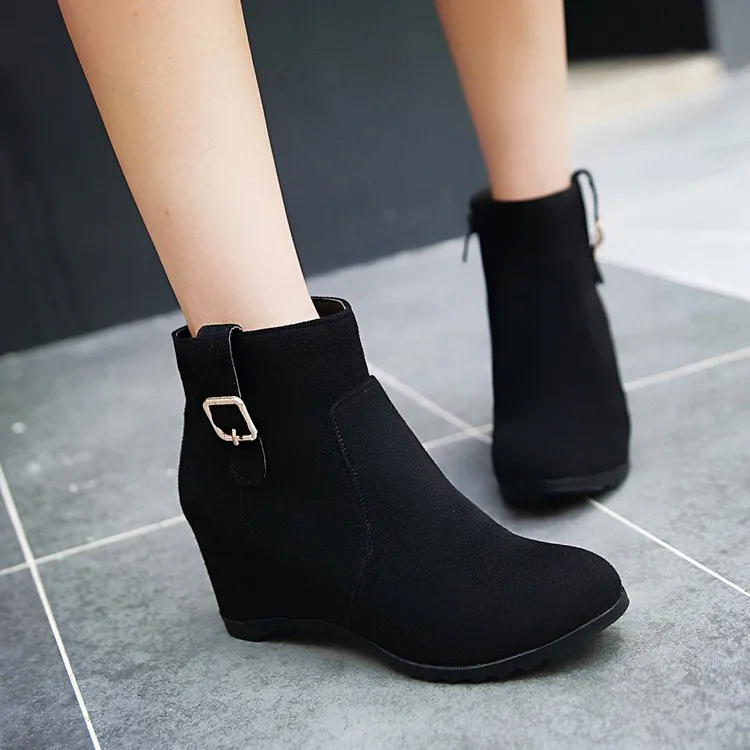 Women Ankle Boots Fashion Women Suede Wedges Zipper Solid Color Short Booties