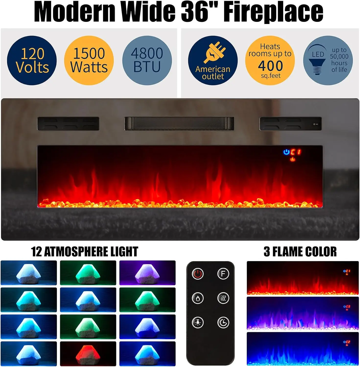 High Gloss Living Room Adjustable LED Lights 2 Tier Tv Cabinet Electric Fireplace Tv Stand