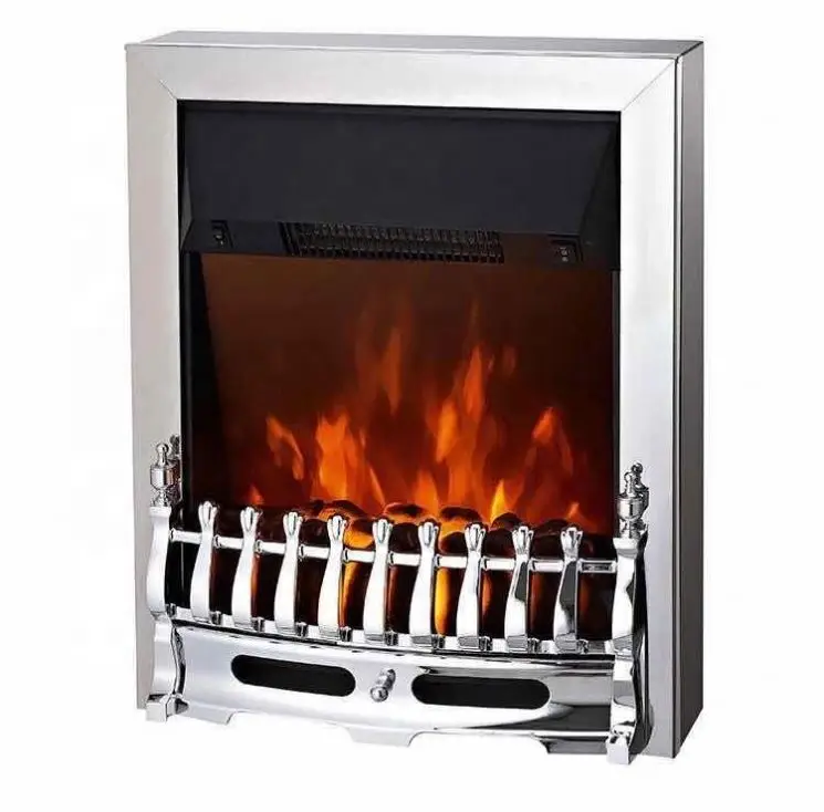 Electric Fire Electric Fireplace Firebox Insert Electric Flame Effect for Mantel Silver Trim Version