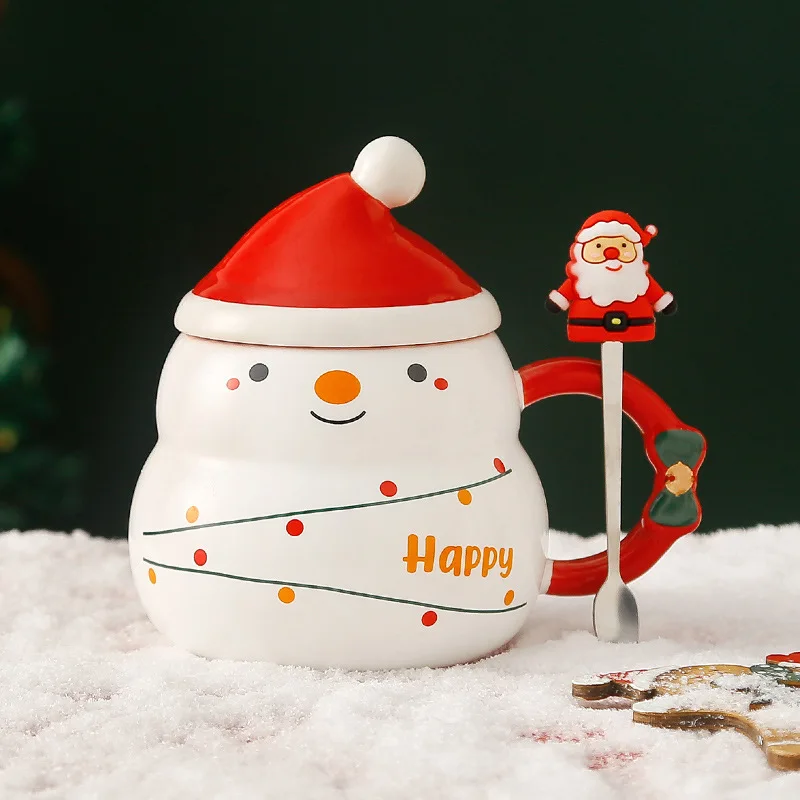 2024 New Ceramic Christmas Coffee Mugs Xmas 3D Santa Snowman Cute Snowman 17 ounce Glossy Ceramic Christmas Mug