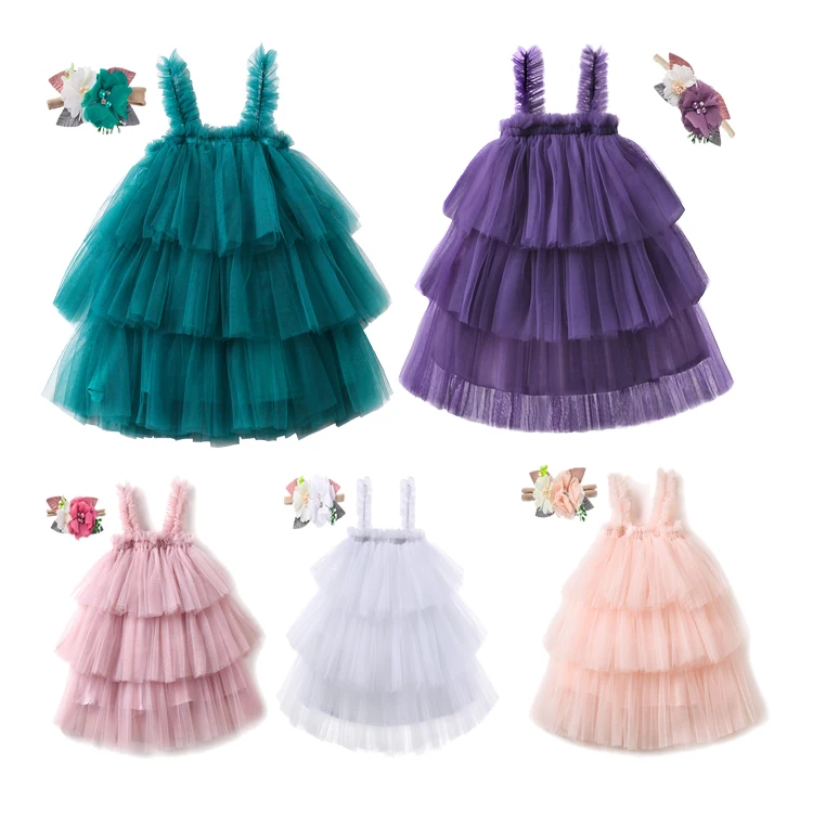 New design summer 1-3-year-old baby girl solid color lace skirt sweet girls sleeveless sling mesh princess party tutu dress