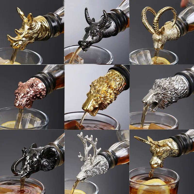 Wholesale Dispenser Zinc Alloy Deer Elk Lion Head Mouth Pour Wine Extractor Silver Wine for Bar accessories
