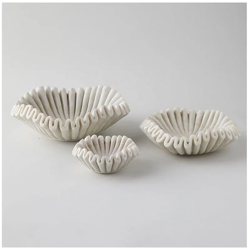 HZX Classic White Natural Stone Marble Flower Decorative Bowl Home Fruit Jewelry Marble Onyx Travertine Contemporary Bowls
