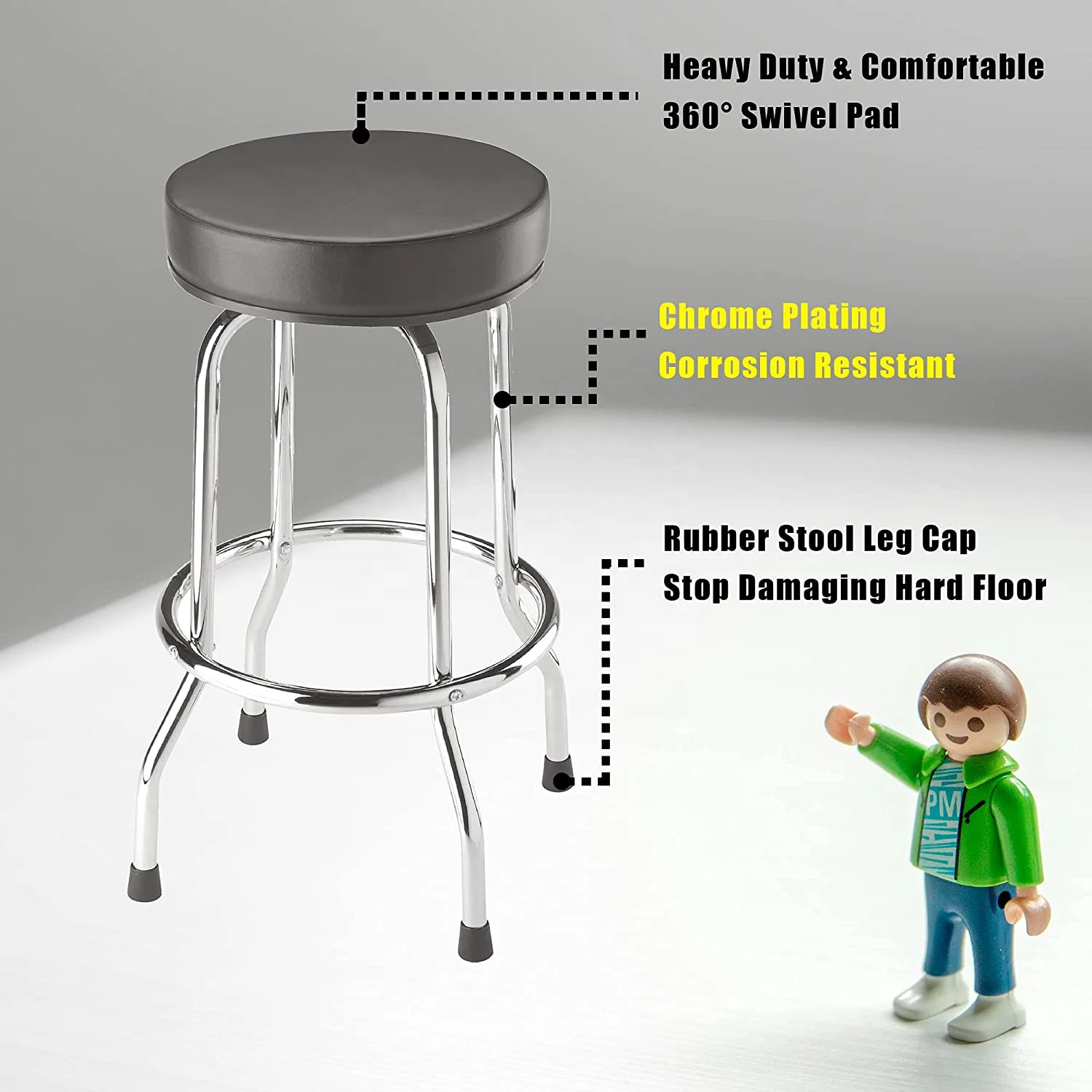 360 Degree Rotating Bar Stool Comfort Cushion Garage/Workshop Car Creeper Seat with Chrome Legs