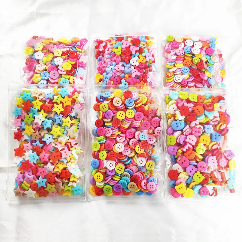 handmade diy material package love heart-shaped colorful mixed flower five-pointed star plastic buttons