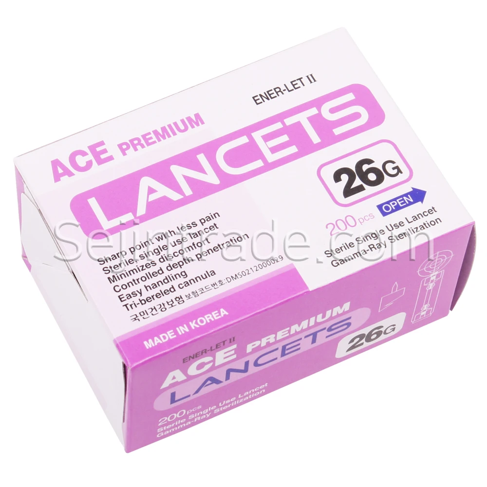 ACE Premium Lancet needles 26gauge Gamma-ray sterilization 22mm. Made in Korea hospital blood manufacture body health clinic