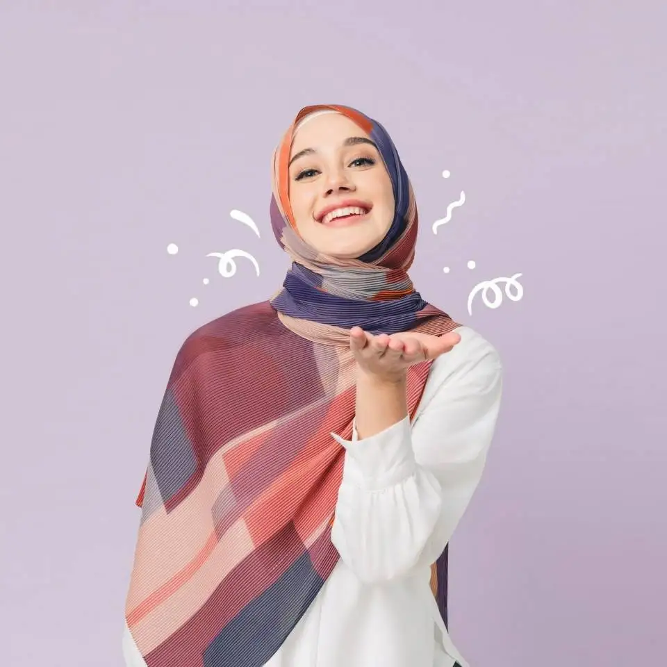 
2021 New Design Printed floral pleated chiffon hijab scarf crinkle chiffon shawls for Malaysia women 