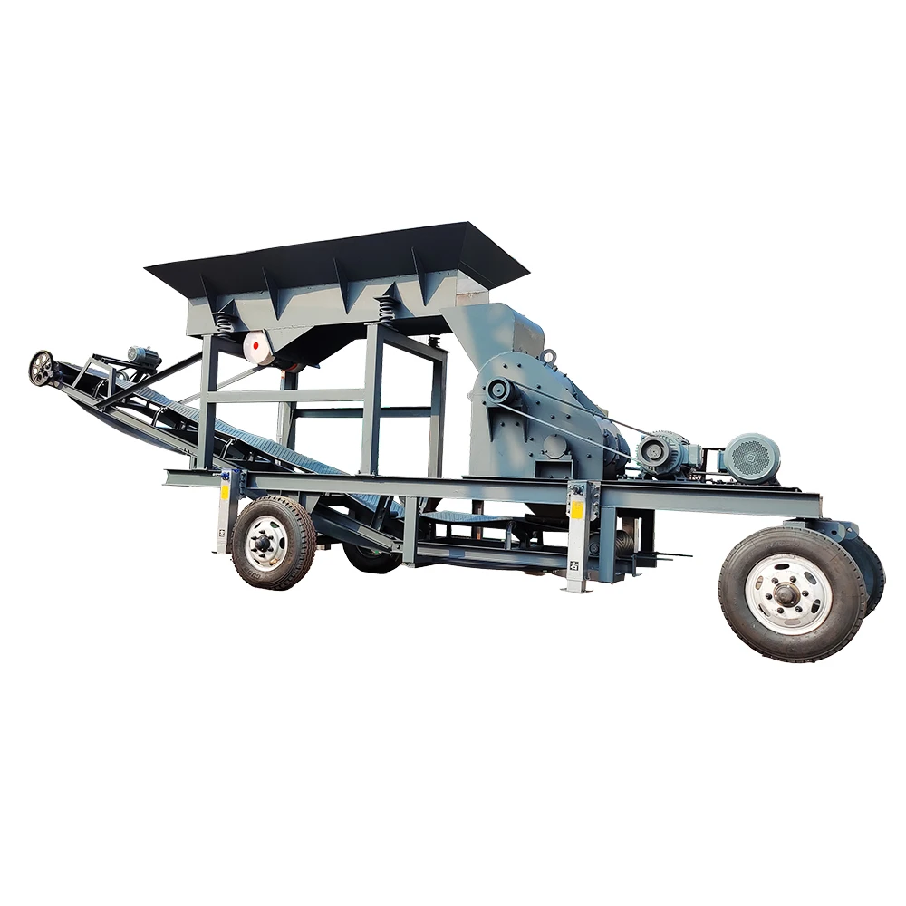 Mobile motor powered PC800*600 double stage crusher, pebble ore shale slag cinder construction waste crusher