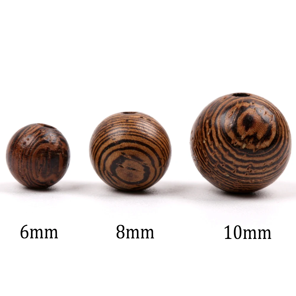 6/8/10mm Natural Round Wenge Wood Cylindrical Loose Chicken-Wing Wooden Beads For Jewelry Making Findings DIY Rosary Bracelet