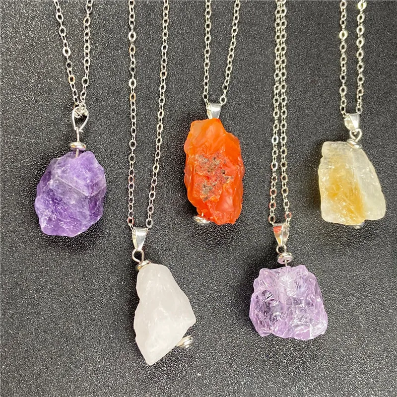Amethyst Stone Pendant Necklace,Irregular Quartz Stone Pendant Crystal Gemstone Necklace,Clothes Chain Necklace for Women