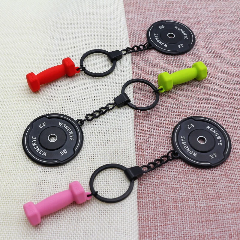 custom logo neoprene dumbbell custom stackable  designer business barbell rubber bump plate fitness dumbbell set Keychain