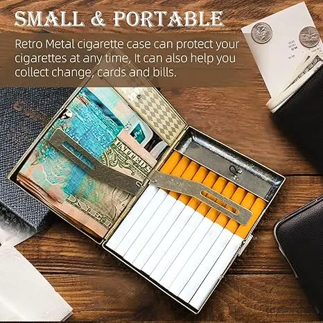 Metal Cigarette case Double Sided Spring Clip Open Pocket Holder with Electric Lighter for 85mm Cigarettes Case Holder
