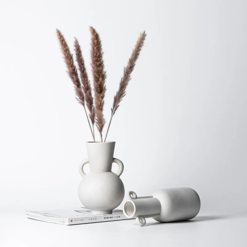 Wholesale durable round double-eared potbelly modern ceramic floor floral vase