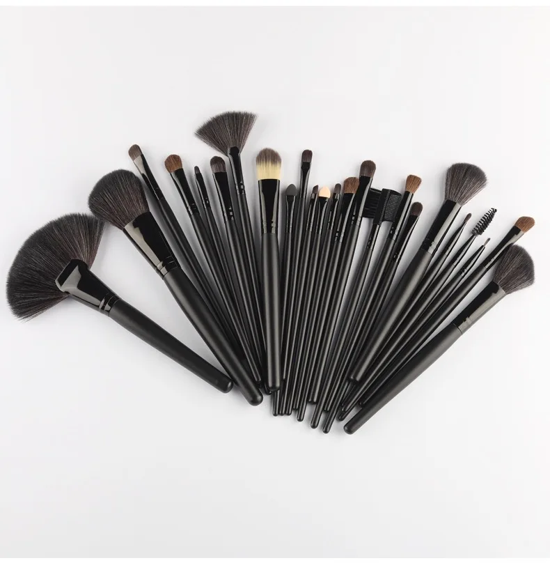 Cosmetic Makeup Brushes Set Portable Foundation Brush 24pcs Black Kabuki Eyeshadow Concealer Lash Blush Brush with Case