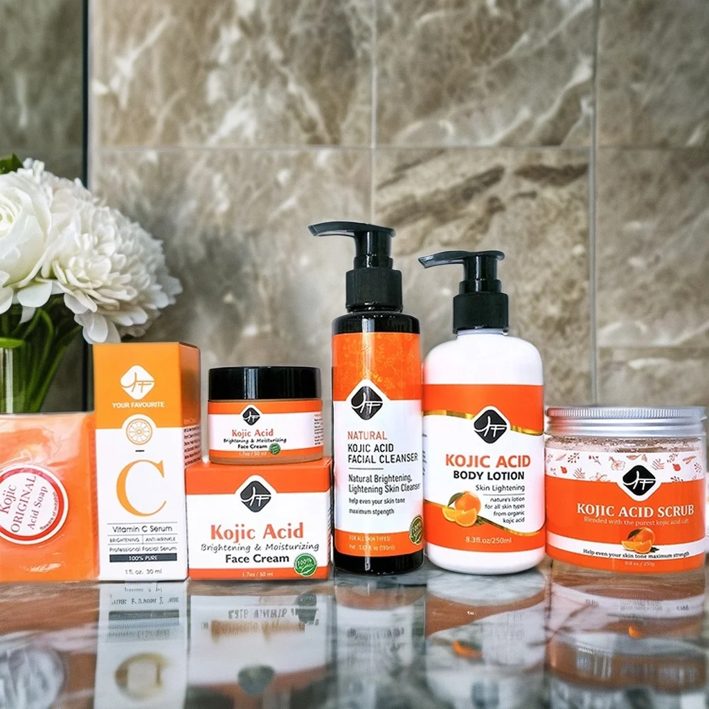 Best &Hot KOJIC ACID FAMILY SET Private Label Natural For Glowing Skin KOJIC Soap Serum  BODY Lotion /SCRUB/Wash Skin Care Set