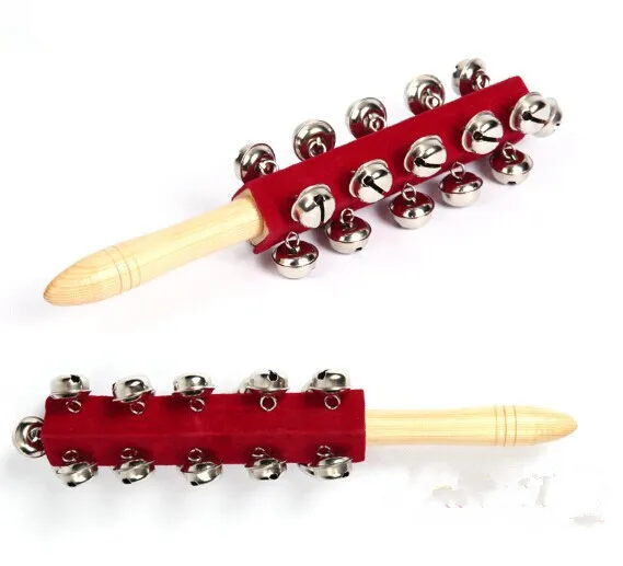 Red Wooden Hand Shake Baby Rattles Toy Wood Jingle Bells Sticks  21 bells Percussion Music Toy