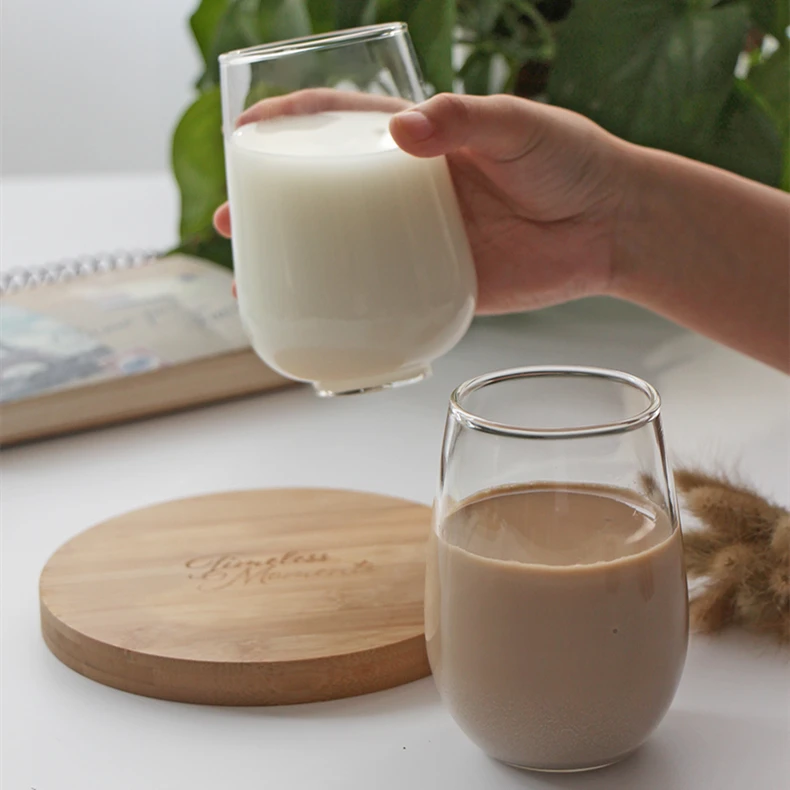 400ml Glass Cup Household juice cup with no lid On hand cup Milk Glass water mug round straight glass