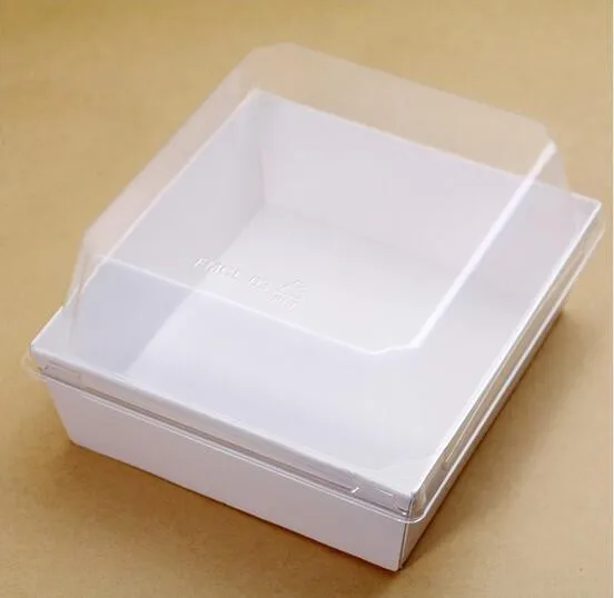 Biodegradable Compostabel White Kraft Paper Cake Bread Sushi Takeaway Box with Clear Transparent  PET Lid instead of PS Material